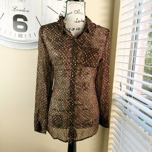 J. JILL Blouse Womens Shirt Size L  Brown Sheer Lightweight Autumn Colors